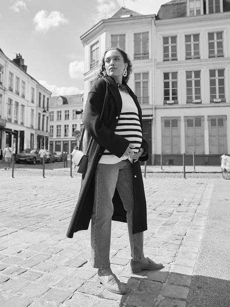 Manteau en drap de laine évolutif grossesse et post-partum noir+noisette - vertbaudet enfant 