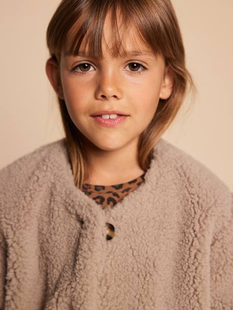 Veste fille sherpa doublée léopard collection capsule mère-fille taupe - vertbaudet enfant 