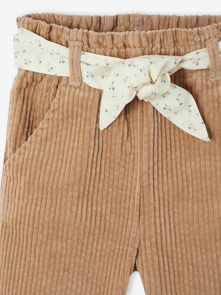Pantalon large en velours ceinture à fleurs bébé beige+vieux rose - vertbaudet enfant 