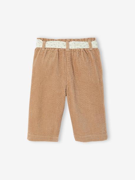 Pantalon large en velours ceinture à fleurs bébé beige+vieux rose - vertbaudet enfant 
