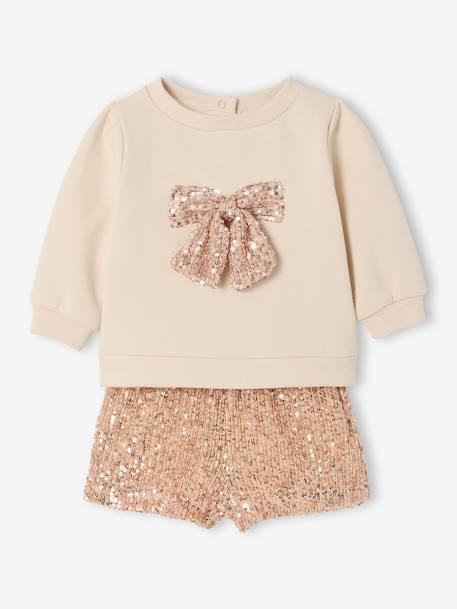 Ensemble bébé fille noël sweat short à sequins or - vertbaudet enfant 