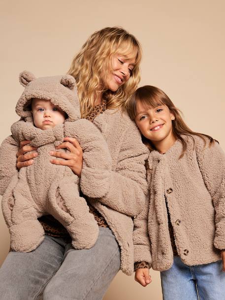 Sherpajas met luipaardvoering, capsulecollectie moeder-dochter ENVIE DE FRAISE taupe - vertbaudet enfant 