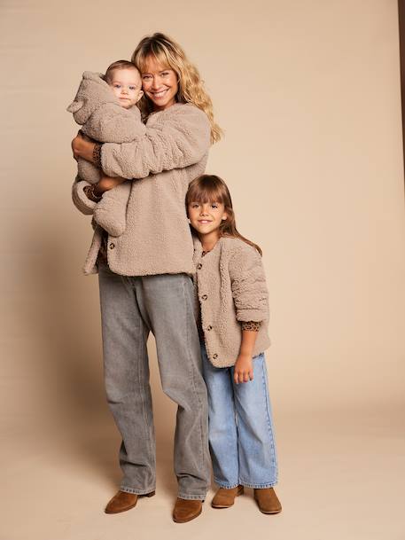 Sherpajas met luipaardvoering, capsulecollectie moeder-dochter ENVIE DE FRAISE taupe - vertbaudet enfant 