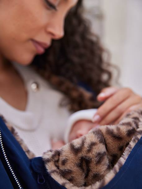 Evolutieve parka voor zwangerschap en dragen, gevoerd met luipaard imitatiebont ENVIE DE FRAISE marineblauw - vertbaudet enfant 
