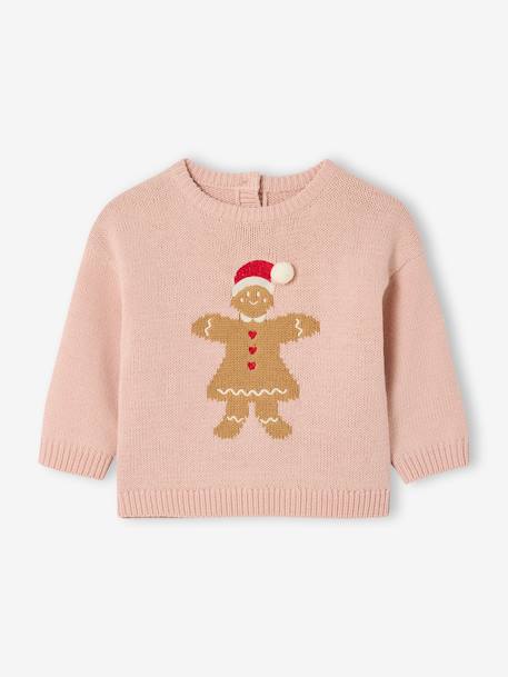Kersttrui voor babymeisjes met koekjesmotief roze (poederkleur) - vertbaudet enfant 