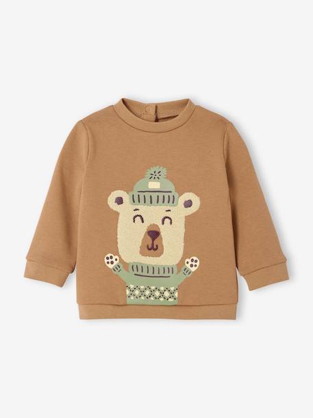 Sweat fantaisie bébé garçon beige chiné+caramel - vertbaudet enfant 