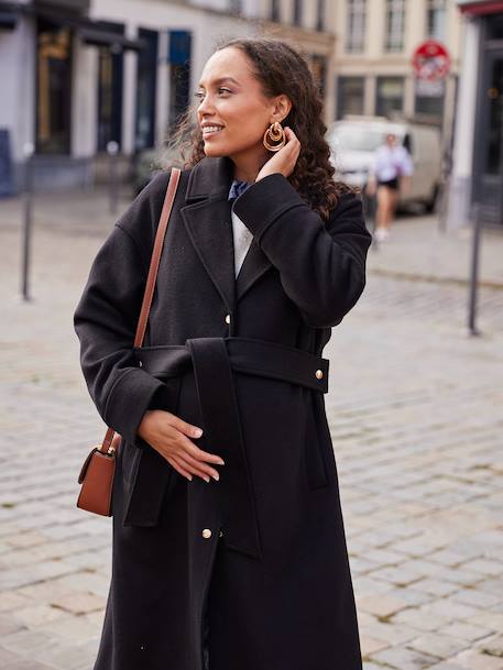 Manteau en drap de laine évolutif grossesse et post-partum noir+noisette - vertbaudet enfant 