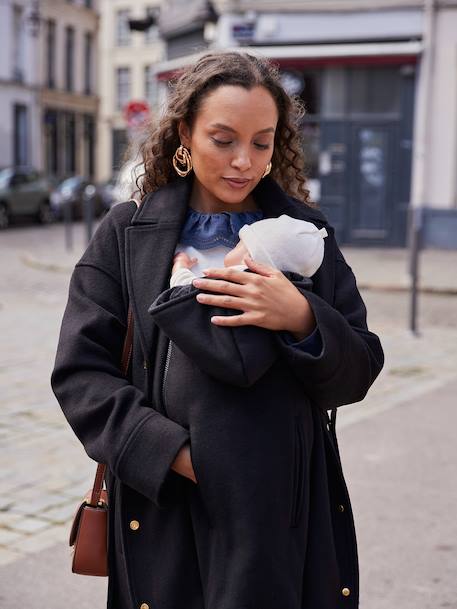 Manteau en drap de laine évolutif grossesse et post-partum noir+noisette - vertbaudet enfant 