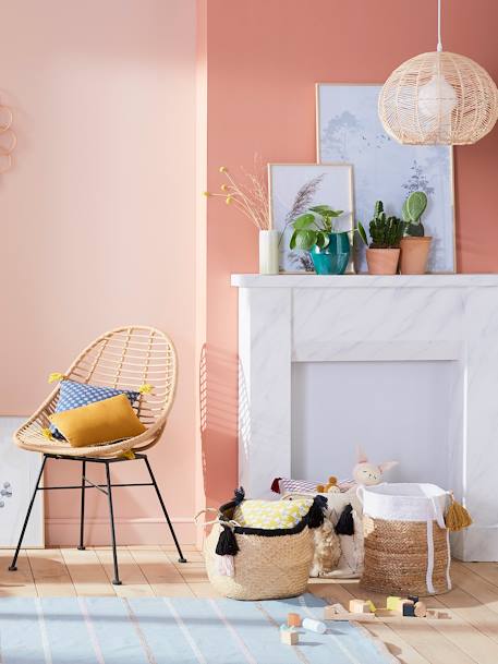 Panier de rangement en jute bicolore avec pompons blanc - vertbaudet enfant 