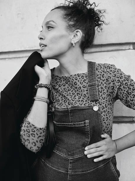 Salopette en jean de grossesse forme large denim brut - vertbaudet enfant 