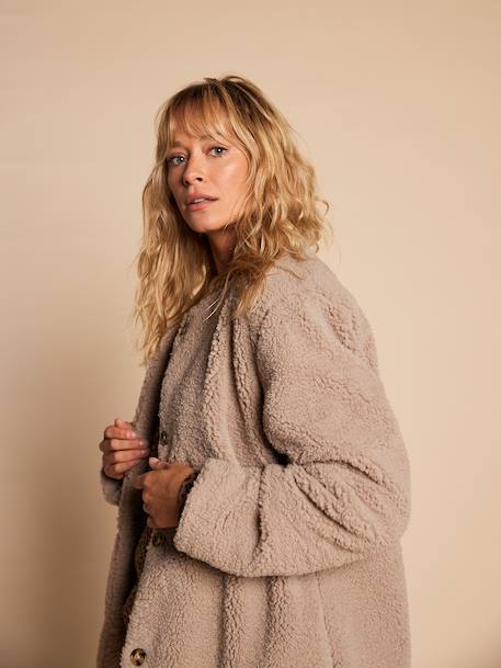 Veste femme sherpa doublée léopard collection capsule mère-fille taupe - vertbaudet enfant 