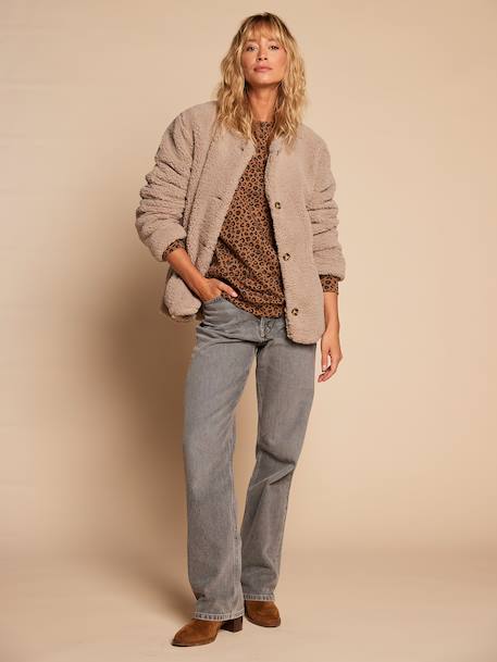 Sherpajas met luipaardvoering voor dames, moeder-dochter capsulecollectie ENVIE DE FRAISE taupe - vertbaudet enfant 