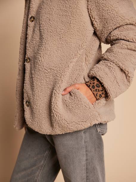 Veste femme sherpa doublée léopard collection capsule mère-fille taupe - vertbaudet enfant 