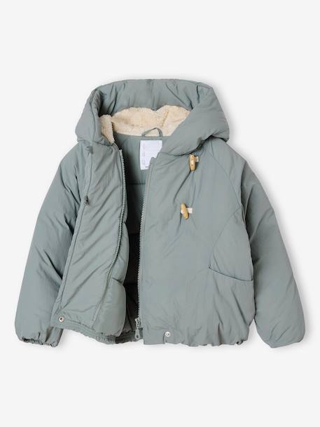 Doudoune fille croisée à capuche vert de gris - vertbaudet enfant 