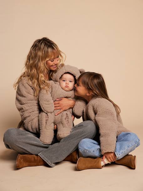Veste femme sherpa doublée léopard collection capsule mère-fille taupe - vertbaudet enfant 