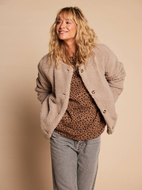 Veste femme sherpa doublée léopard collection capsule mère-fille taupe - vertbaudet enfant 