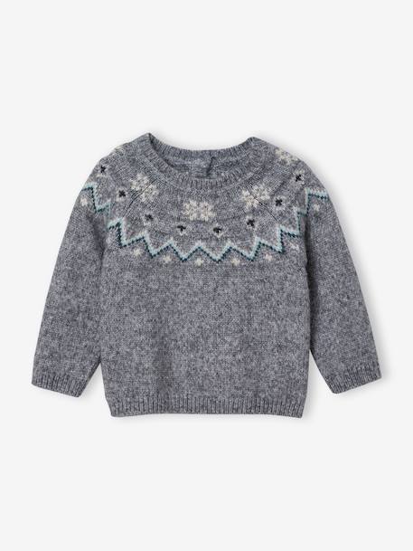 Pull bébé jacquard noël capsule famille gris chiné - vertbaudet enfant 