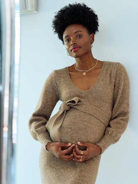 Robe longue de grossesse tricot chiné chocolat - vertbaudet enfant 