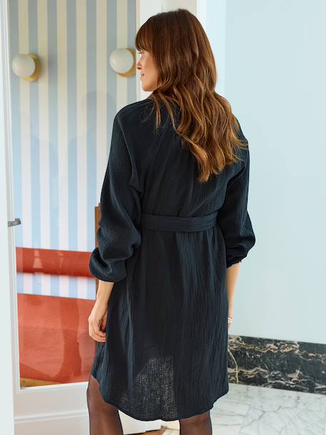 Robe courte en gaze de coton grossesse et allaitement bois de rose+noir - vertbaudet enfant 