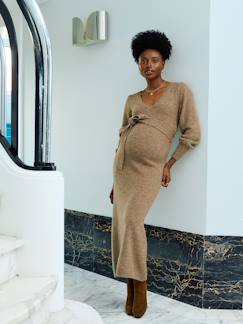 Vêtements de grossesse-Robe-Robe longue de grossesse tricot chiné