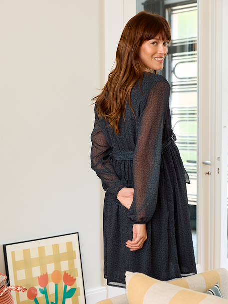 Korte jurk met luipaardprint voor zwangerschap en borstvoeding zwart - vertbaudet enfant 