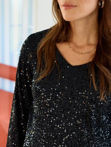 Blouse met pailletten voor borstvoeding, omkeerbaar voor/achter zwart - vertbaudet enfant 
