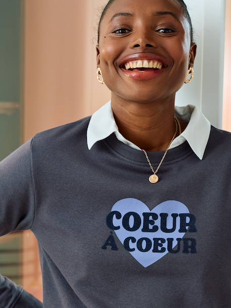 Sweat grossesse motif coeur à coeur anthracite - vertbaudet enfant 
