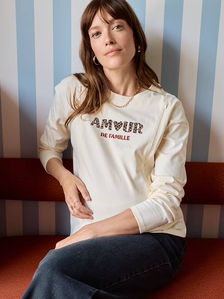T-shirt zwangerschap en borstvoeding met liefdesmotief ecru - vertbaudet enfant 