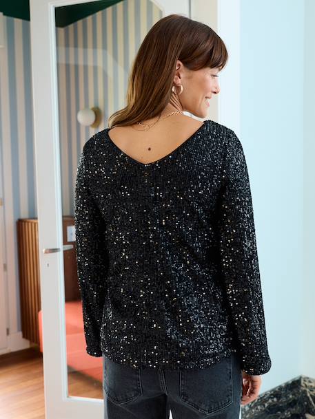 Blouse met pailletten voor borstvoeding, omkeerbaar voor/achter zwart - vertbaudet enfant 