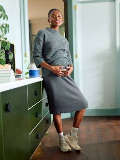Vêtements de grossesse-Jupe-Jupe tube mi-longue de grossesse en maille côtelée