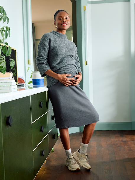 Jupe tube mi-longue de grossesse en maille côtelée anthracite - vertbaudet enfant 