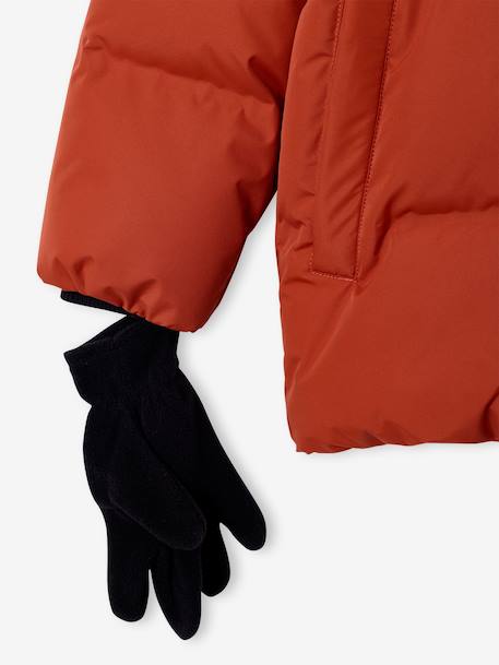 Doudoune garçon à capuche doublée polaire avec moufles ou gants ambre+vert sapin - vertbaudet enfant 