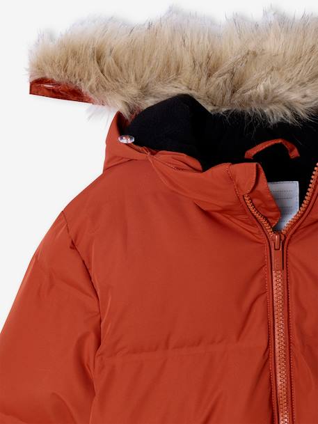 Doudoune garçon à capuche doublée polaire avec moufles ou gants ambre+vert sapin - vertbaudet enfant 