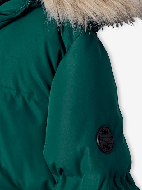 Doudoune garçon à capuche doublée polaire avec moufles ou gants ambre+vert sapin - vertbaudet enfant 