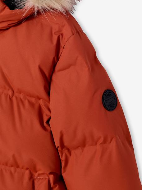 Doudoune garçon à capuche doublée polaire avec moufles ou gants ambre+vert sapin - vertbaudet enfant 