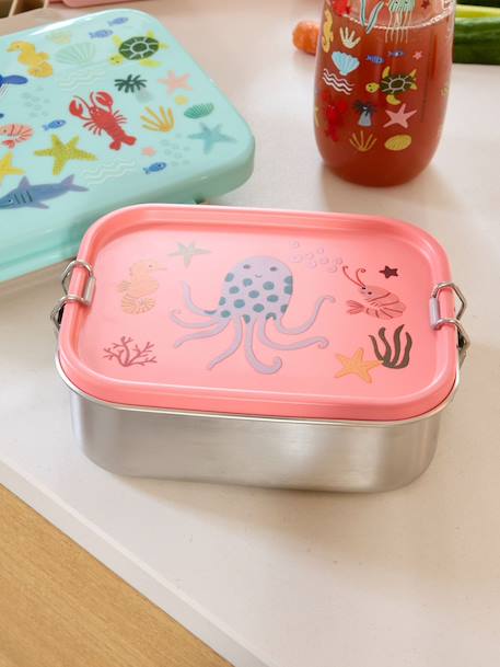 Petite boîte à goûter en inox CORAL OCEAN rice avec séparateur, 800 ml blush - vertbaudet enfant 