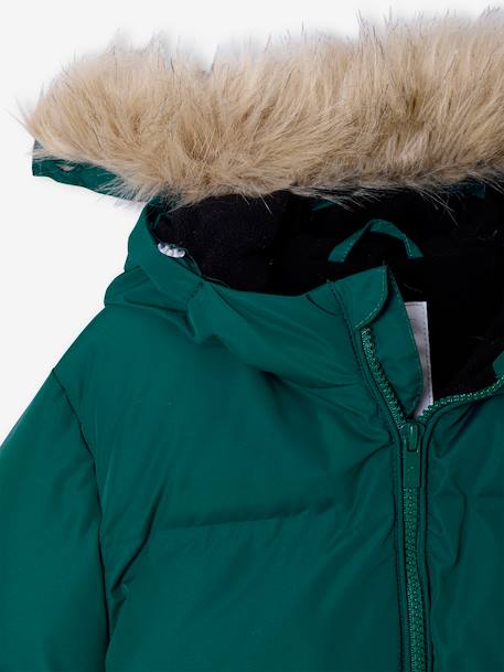 Doudoune garçon à capuche doublée polaire avec moufles ou gants ambre+vert sapin - vertbaudet enfant 