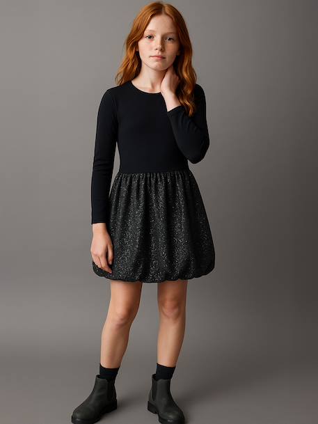 Fille-Robe-Robe boule fille bi-matière