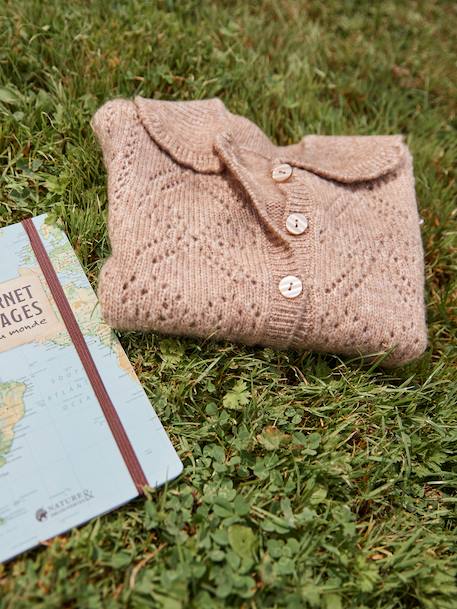 Gilet fille maille ajourée noeuds fantaisie moka - vertbaudet enfant 