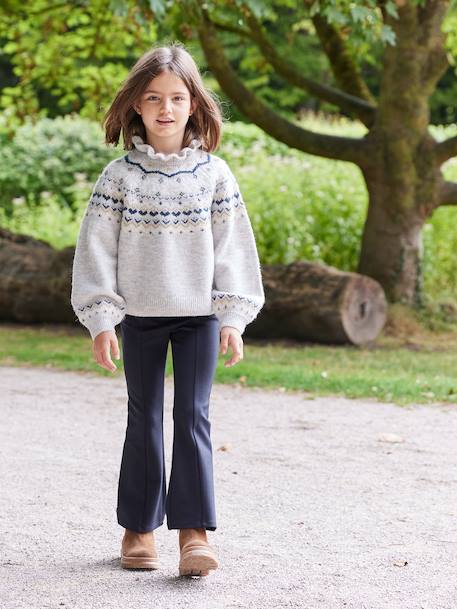 Pull jacquard détails brillants fille gris chiné+rose poudré - vertbaudet enfant 