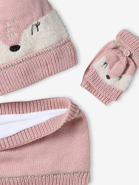 Coffret Noël fille bonnet + snood + moufles/mitaines bichette rose poudré - vertbaudet enfant 