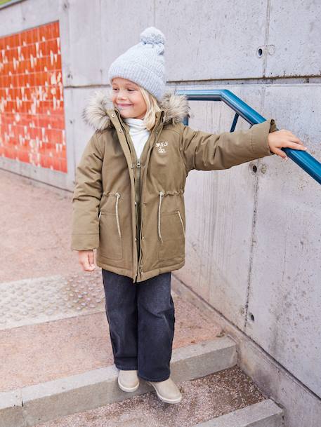 3-in-1 parka met capuchon meisje DARK GREEN+groengrijs+kaki+PURPLE DARK - vertbaudet enfant 