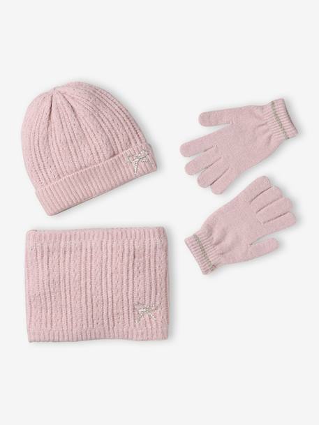 Kerstcadeauset voor meisjes muts + snood + wanten/handschoenen roze (poederkleur) - vertbaudet enfant 