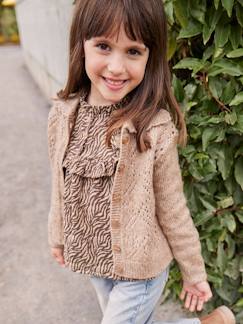 -Gilet fille maille ajourée noeuds fantaisie