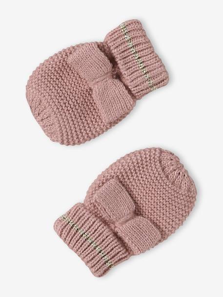 Coffret noël bébé bonnet snood moufles rose poudré - vertbaudet enfant 