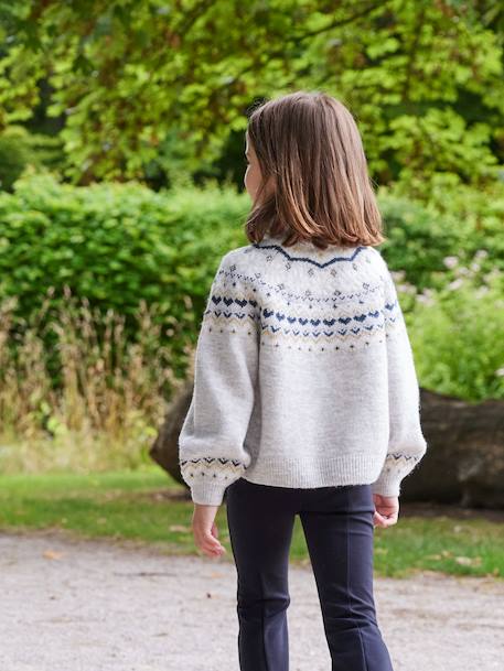 Pull jacquard détails brillants fille gris chiné+rose poudré - vertbaudet enfant 
