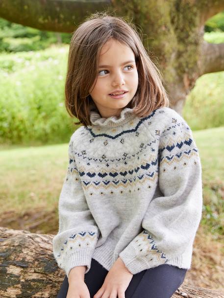Pull jacquard détails brillants fille gris chiné+rose poudré - vertbaudet enfant 