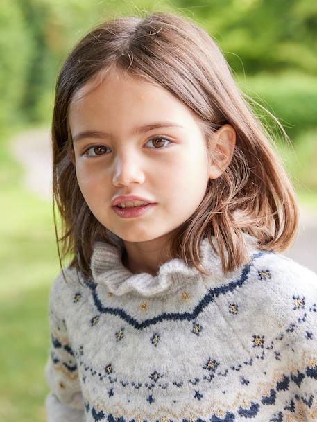 Jacquard trui met glinsterende details voor meisjes gemêleerd grijs+roze (poederkleur) - vertbaudet enfant 