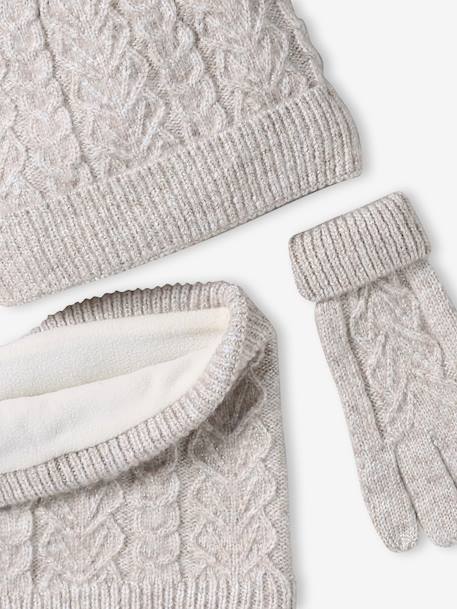 Coffret Noël fille bonnet + snood + moufles/gants beige chiné - vertbaudet enfant 