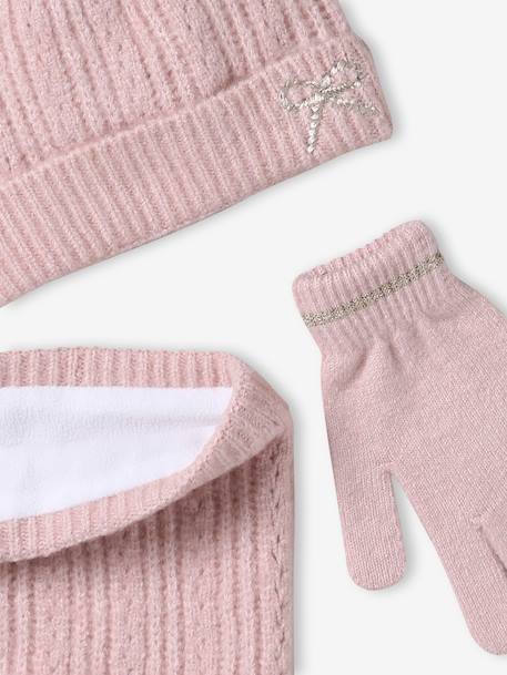 Coffret Noël fille bonnet + snood + moufles/gants rose poudré - vertbaudet enfant 
